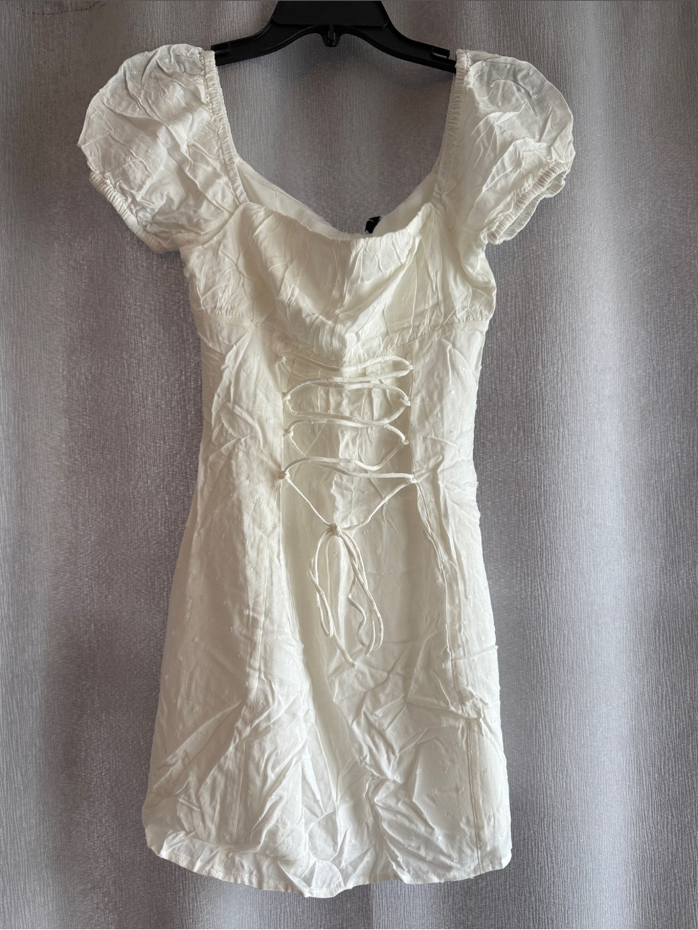 Princess Polly White Lace-Up Front Puff Sleeve Mini Dress